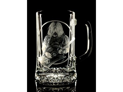 půllitr, motiv rockový kytarista  - ručně ryté (broušené) dárková krabička, dárek pro hudebníka