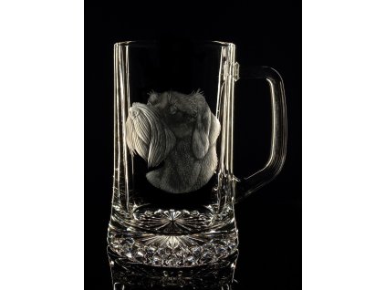 půllitr s Českým Fouskem (hlava)  - ručně ryté (broušené), dárek pro myslivce