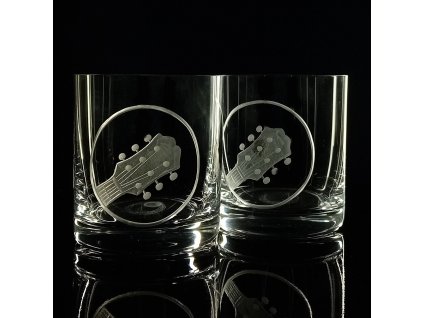 skleničky na whisky 2ks Barline 280ml španělská kytara  - ručně ryté (broušené) dárková krabička, dárek pro hudebníka