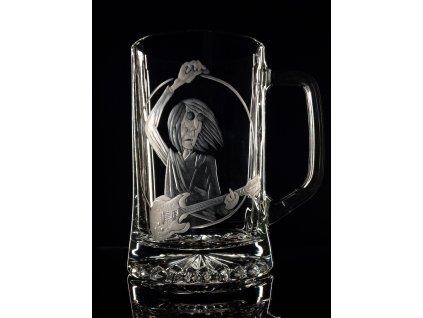 půllitr, motiv kytarista  - ručně ryté (broušené) dárková krabička, dárek pro hudebníka