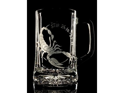 Půllitr s uchem, znamení Štír  - ručně ryté (broušené)