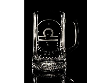 Půllitr s uchem, znamení  Váhy 23.9.-23.10.  - ručně ryté (broušené)