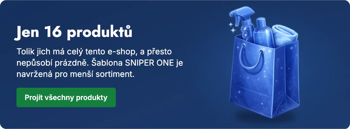 Banner Jen 16 produktů po změně barev šablony na zelenou: tlačítko je zelené, obrázek banneru zůstal modrý