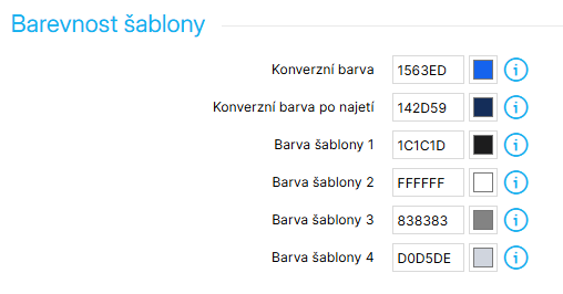 Barevnost šablony v Editoru vzhledu s barvami ukázkového e-shopu