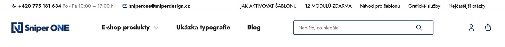 Hlavička a menu na úvodní stránce ukázkového e-shopu
