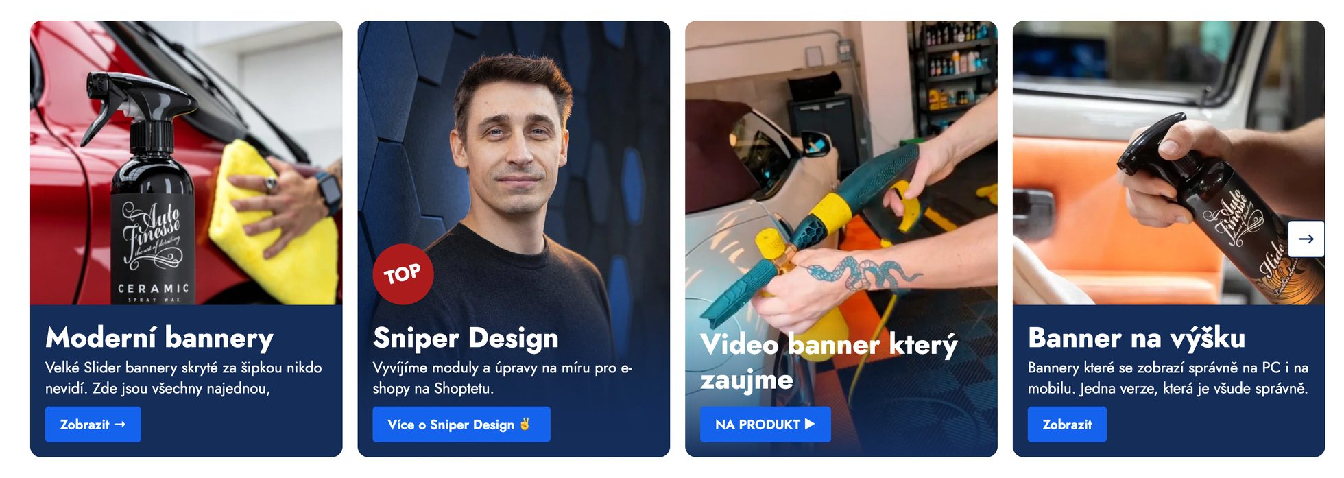 Hlavní bannery (carousel) na úvodní stránce ukázkového e-shopu