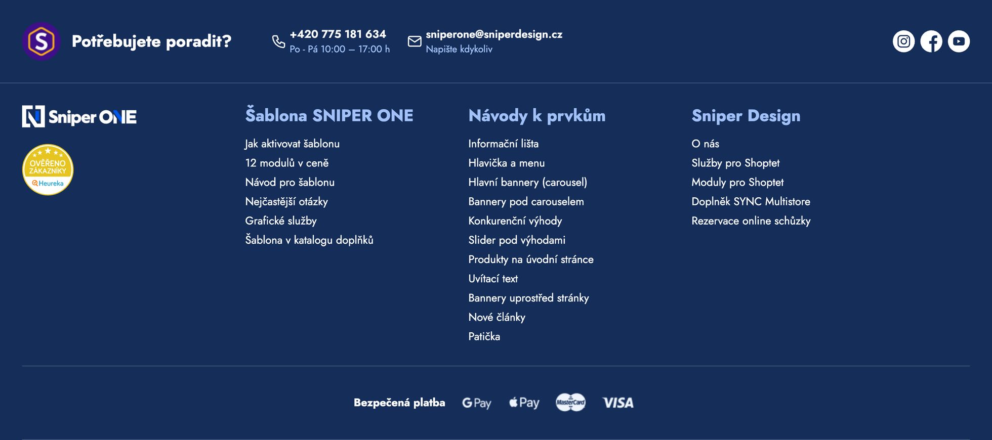 Patička na úvodní stránce ukázkového e-shopu