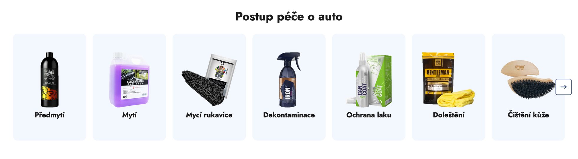 Slider pod výhodami na úvodní stránce ukázkového e-shopu