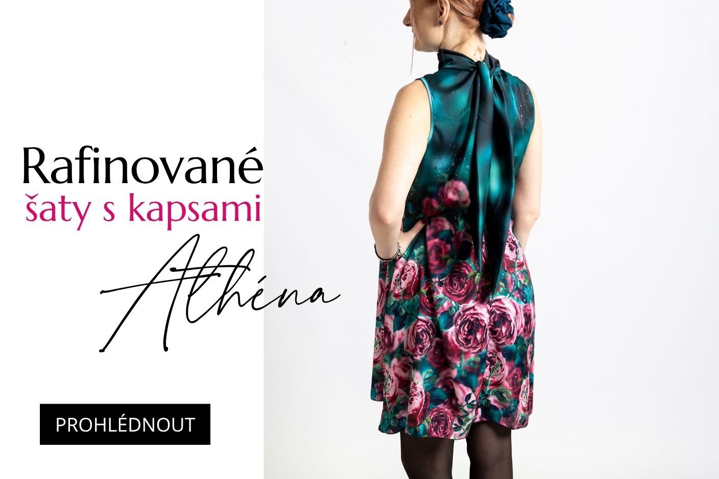 Saténové šaty Athéna - rafinovaný střih s kapsami