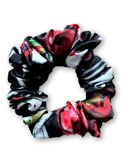 Saténová gumička scrunchie Úzká Nespoutaná Černobílá (1)