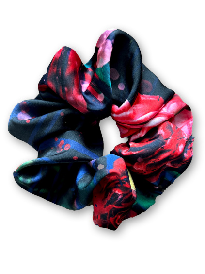 Saténová gumička scrunchie Střední Nespoutaná modročerná (6)