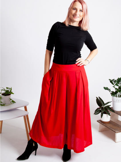 Dámská MIDI kalhotová sukně s kapsami Červená 2