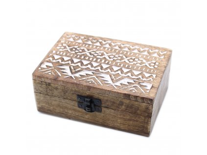 9251 4 awm drevena krabicka biela vymyvana slovansky vzor velka 1ks