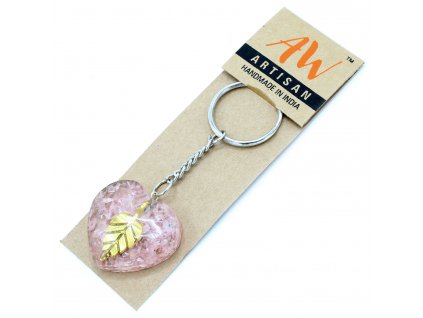 9275 3 awm orgonitovy privesok na kluce srdce ruzenin a zlaty list 1ks