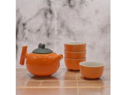 11144 5 awm bylinkovy oranzovy cajovy set cajnik a styri salky 1ks