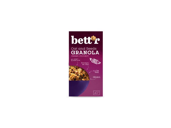 granola s ovsenymi vlockami ceresna a kokos bezglutenova bio 300g