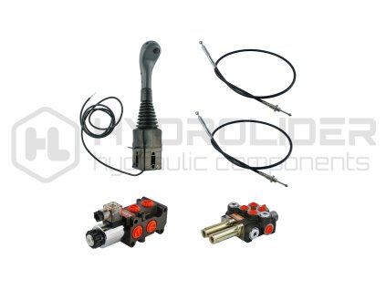 3sekźnˇ hydraulick  sada: 40L rozdŘlovaź s plovoucˇ sekcˇ + 6/2 elektromagnetickě ventil + joystick s jednˇm tlaźˇtkem + dva 1,5m kabely