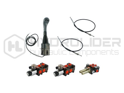 4-sekźnˇ hydraulick  sada: 40L rozdŘlovaź s plovoucˇ sekcˇ + dva 6/2 solenoidov‚ ventily + joystick se dvŘma tlaźˇtky + dva 2,5 m kabely
