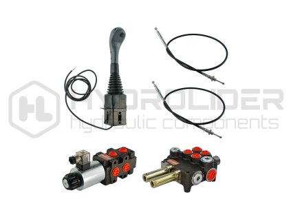 3sekźnˇ hydraulick  sada: 80L rozdŘlovaź s plovoucˇ sekcˇ + 6/2 elektromagnetickě ventil + joystick s jednˇm tlaźˇtkem + dva 1,5m kabely
