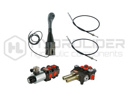 3sekźnˇ hydraulick  sada: 80L rozdŘlovaź s plovoucˇ sekcˇ + 6/2 elektromagnetickě ventil + joystick s jednˇm tlaźˇtkem + dva 2m kabely