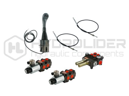 4-sekźnˇ hydraulick  sada: 80L rozdŘlovaź s plovoucˇ sekcˇ + dva 6/2 solenoidov‚ ventily + joystick se dvŘma tlaźˇtky + dva 1,5m kabely