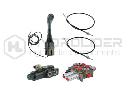 3-sekźnˇ hydraulick  sada: 90L rozdŘlovaź + 6/2 solenoidově ventil + joystick s jednˇm tlaźˇtkem + dva 2,5m kabely