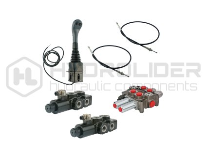 4sekźnˇ hydraulick  sada: 90L rozdŘlovaź s plovoucˇ sekcˇ + dva 6/2 solenoidov‚ ventily + joystick se dvŘma tlaźˇtky + dva 3m kabely