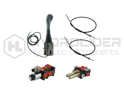 3-sekźnˇ hydraulick  sada 40L/min: Joystick 1 tlaźˇtko + 2x Kabel 2,5m + 2sek. rozdŘlovaź 40L s jednou plovoucˇ ź stˇ + Solenoidově ventil