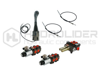 4sekźnˇ hydraulick  sada 80L/min: Joystick 2 tlaźˇtka + 2x 2,5m kabel + 2sek. rozdŘlovaź 80L s jednou plovoucˇ sekcˇ + 2x Solenoidově ventil