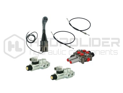 Hydraulick  sada 4-sekźnˇ joystick 2 tlaźˇtka + 2x kabel 1m + splitter 2-sek. 60l (1x plovoucˇ) + 2x elektromagnetickě ventil 6/2 pro 3 a 4 sekce (drap k, krokoděl)