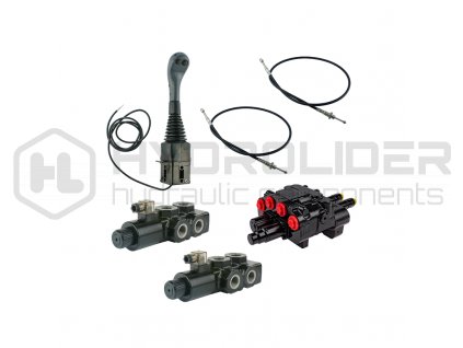 Hydraulick  sada 4-sekźnˇ joystick 2 tlaźˇtka + 2x 1m vedenˇ + 2s rozdŘlovaź 80l LS (1x plovoucˇ) + 2 6/2 elektromagnetick‚ ventily pro týetˇ a źtvrtou sekci (drap k, krokoděl)
