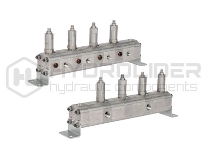 Pýesně ozubeně dŘliź pr…toku oleje GR10 4x3,2cm3 2xIN - 4xOUT s vyrovn vacˇmi ventily. Rozsah vstupnˇho pr…toku oleje: 15,2 - 43,2L/min.