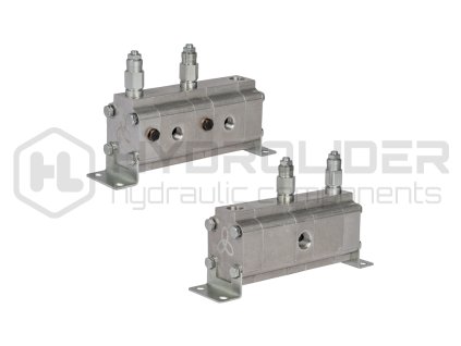 Pýesně ozubeně dŘliź pr…toku oleje GR20 2x16,0cm3 1xIN - 2xOUT s vyrovn vacˇmi ventily. Rozsah vstupnˇho pr…toku oleje: 38,4 - 76L/min.