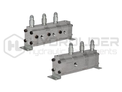 Pýesně ozubeně dŘliź pr…toku oleje GR20 3x8,0cm3 1xIN - 3xOUT s vyrovn vacˇmi ventily. Rozsah vstupnˇho pr…toku oleje: 30 - 68,4L/min.