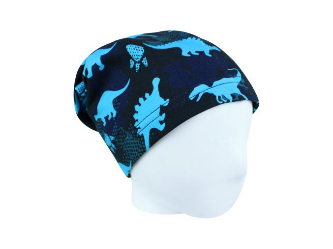 Dětská jarní podzimní čepice modří dinosauři