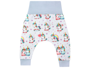 Dívčí turecké baggy tepláky jednorožci na šedé