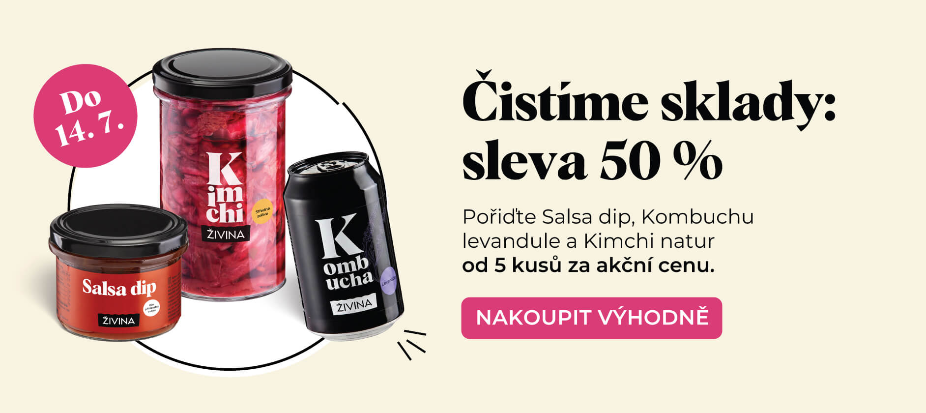 -50 % Kimchi natur, Salsa dip, Kombucha levandule