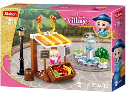 Sluban Girls Dream Village M38-B0870 Dobový stánek s ovocem a fontána