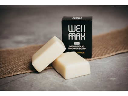 WellMax Přírodní pánské tuhé sprchové mýdlo 3v1, Fresh Citrus, 60 g Přírodní tuhé sprchové mýdlo pro muže s vůní citrusů