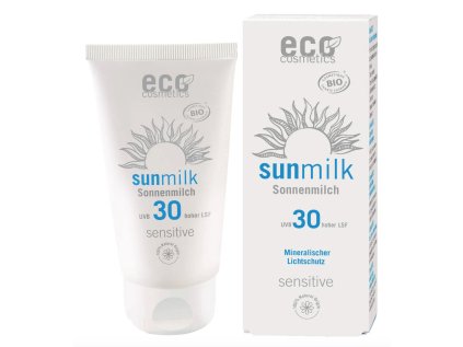 Eco Cosmetics Sun Milk Sensitive, opalovací mléko  SPF 30, BIO, 75 ml  S BIO olejem z malinových jadérek a BIO granátovým jablkem