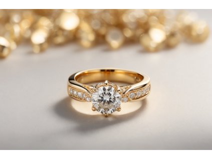 PhotoReal gold ring with diamond stunning product photo ultra 2