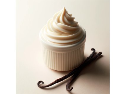 DALL·E 2023 10 23 13.18.31 Photo of a vanilla flavored item, presented in a creamy white hue, against a neutral background
