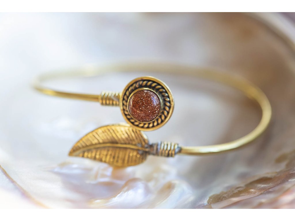 Náramek lístek a drahokam Onyx (Drahokam Onyx, Materiál Mosaz)