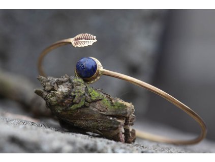Náramek kámen a lístek (Drahokam Lapis lazuli, Materiál Mosaz)