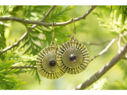 Náušnice mandaly s drahokamem (Drahokam Lapis lazuli, Materiál Mosaz)