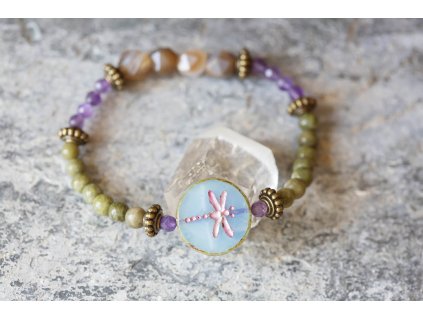 Náramek vážka S (Velikost náramku S, Materiál Sklo, Drahokam Ametyst)