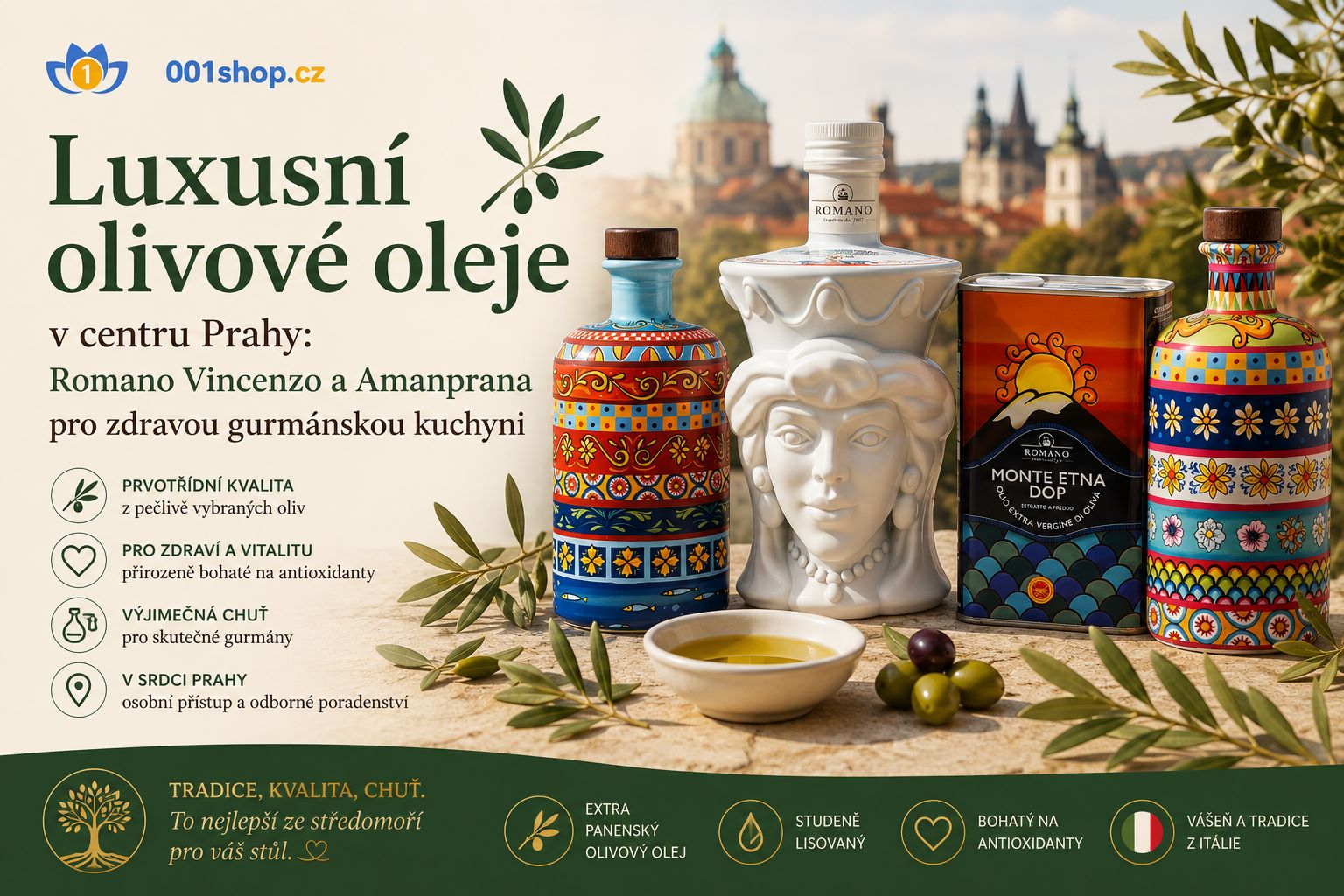Luxusní olivové oleje v centru Prahy: Romano Vincenzo a Amanprana pro zdravou gurmánskou kuchyni