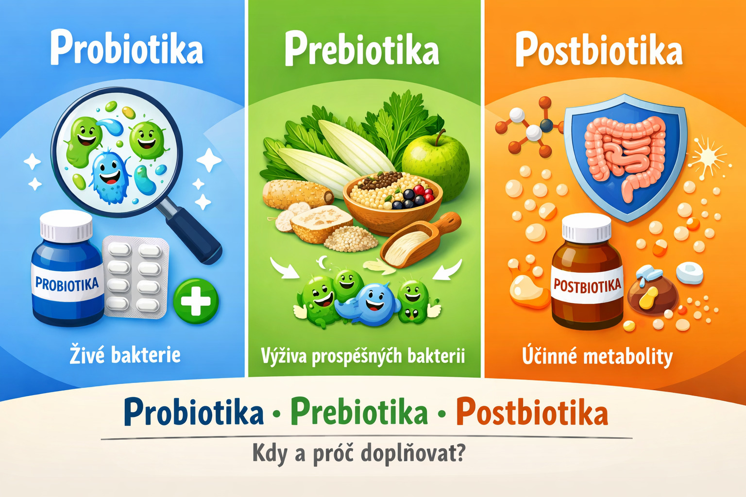 Probiotika, prebiotika nebo postbiotika – kdy a proč doplňovat?
