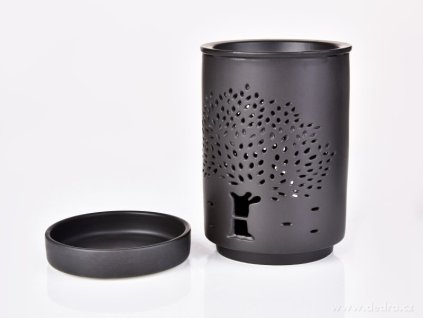 XXL Ceramic aroma lamp with tree decor, matte black