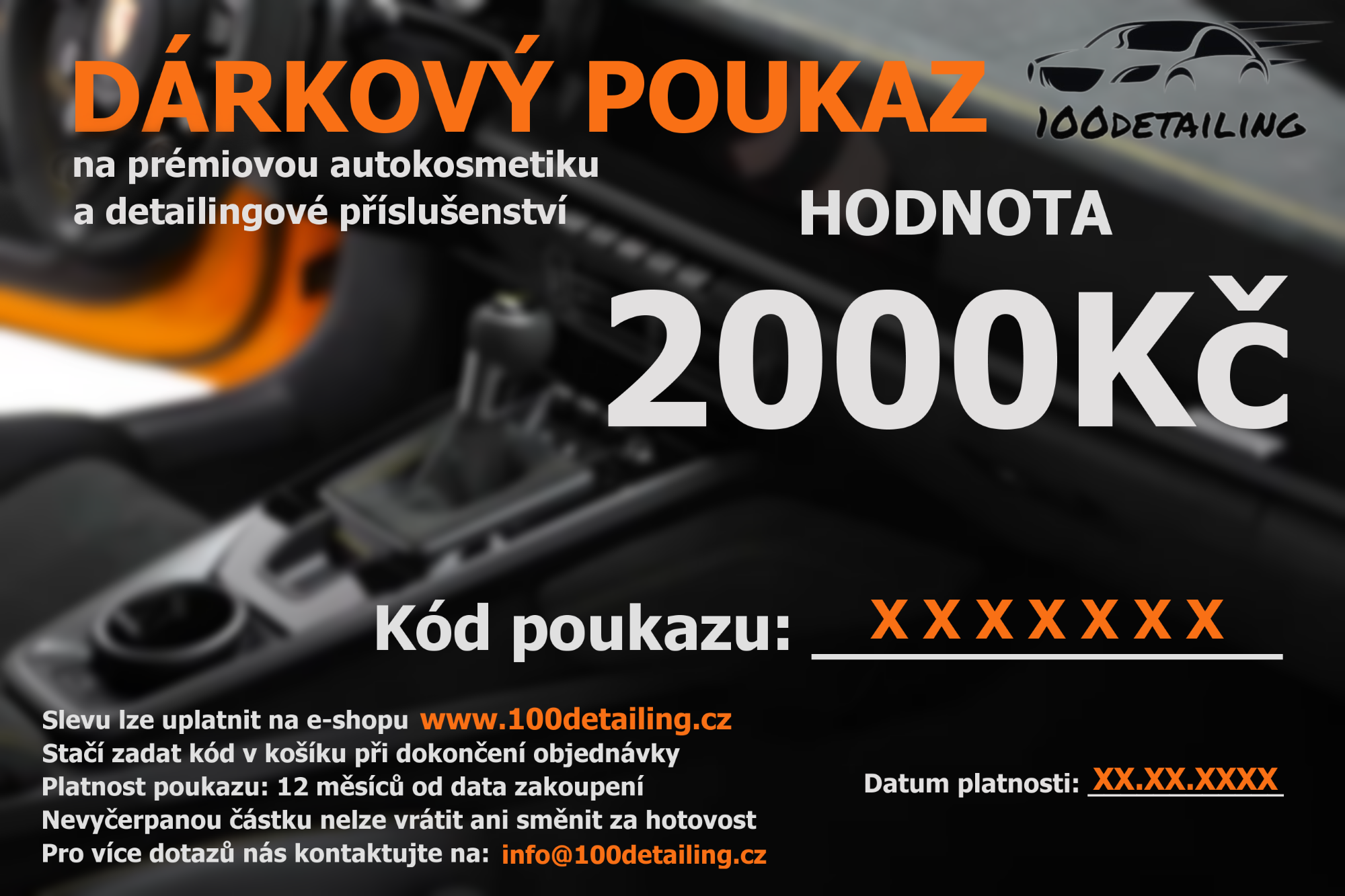 Dárkový poukaz 100Detailing.cz potěší každého, kdo miluje auta